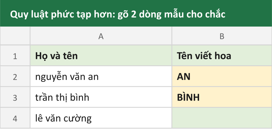 Quy luật phức tạp hơn: gõ 2 dòng mẫu cho chắc