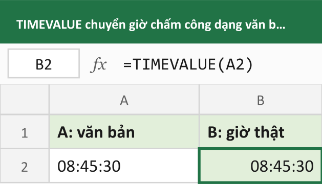 TIMEVALUE chuyển giờ chấm công dạng văn bản