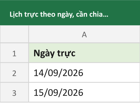 Lịch trực theo ngày, cần chia ca chẵn lẻ