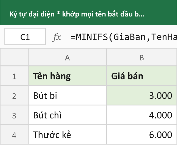 Ký tự đại diện * khớp mọi tên bắt đầu bằng "Bút"