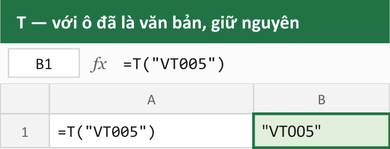 T — với ô đã là văn bản, giữ nguyên