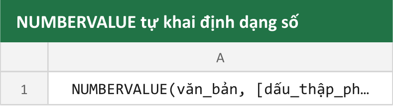 NUMBERVALUE tự khai định dạng số