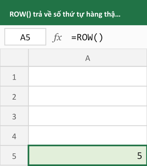 ROW() trả về số thứ tự hàng thật của ô A5