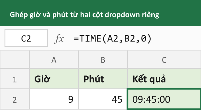 Ghép giờ và phút từ hai cột dropdown riêng