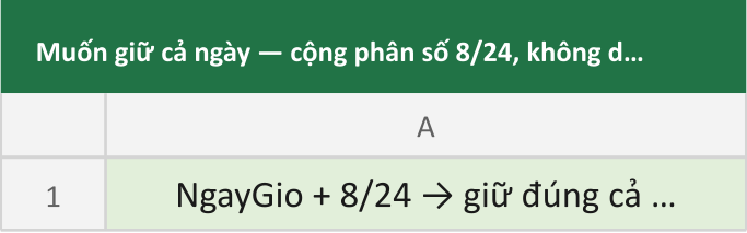 Muốn giữ cả ngày — cộng phân số 8/24, không dùng TIME