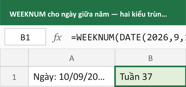 WEEKNUM cho ngày giữa năm — hai kiểu trùng nhau