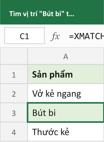 Tìm vị trí "Bút bi" trong danh sách