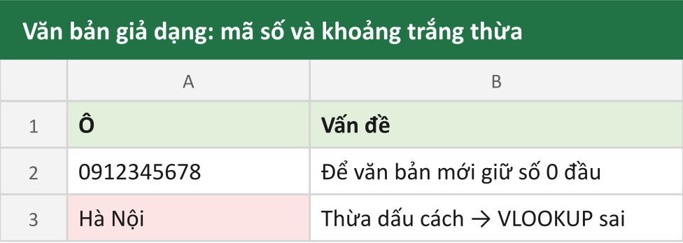 Văn bản giả dạng: mã số và khoảng trắng thừa