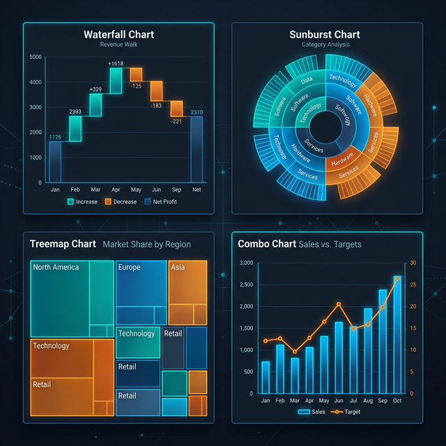 Biểu Đồ Nâng Cao Trong Excel: Waterfall, Sunburst, Treemap Và Combo Chart