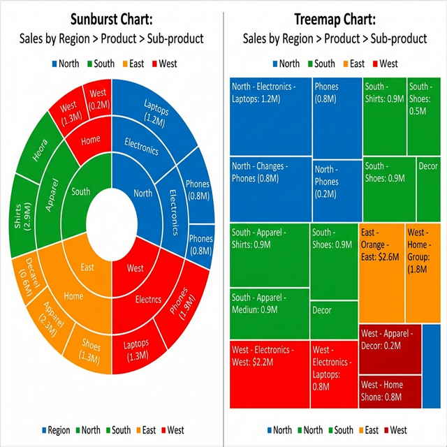 So sánh Sunburst Chart và Treemap Chart
